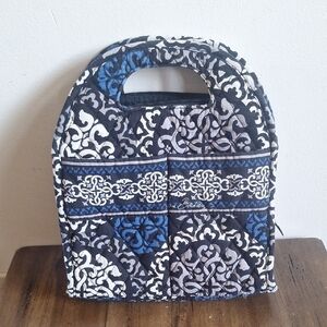 ​Vera Bradley Night and Day Let’s Lunch Bag Tote Black White Blue Quilted